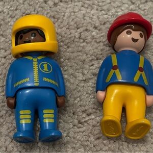 Vintage Playmobil 1.2.3 Race Car Driver Worker Blue Yellow Kids Figure Toy Set